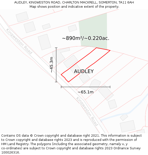 AUDLEY, KINGWESTON ROAD, CHARLTON MACKRELL, SOMERTON, TA11 6AH: Plot and title map