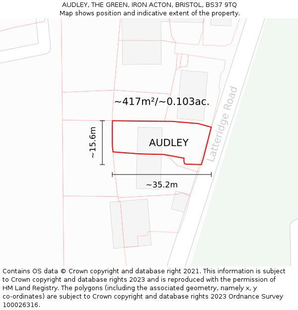 AUDLEY, THE GREEN, IRON ACTON, BRISTOL, BS37 9TQ: Plot and title map