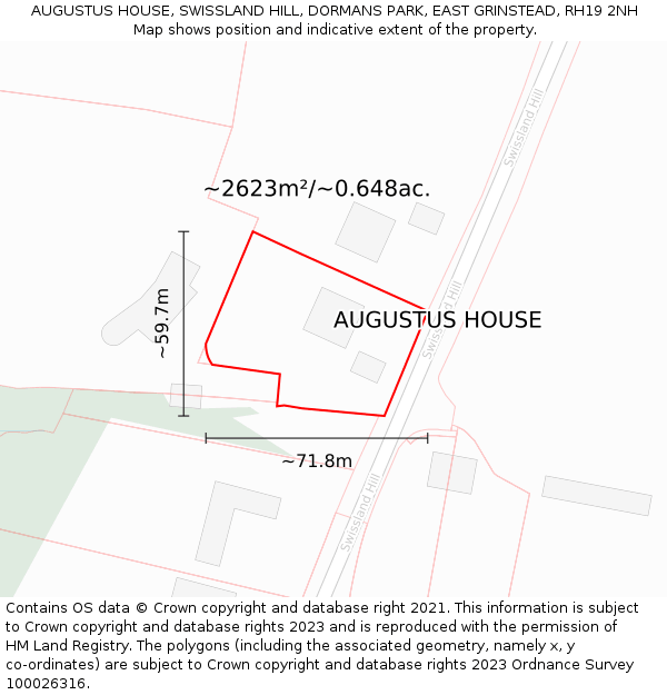 AUGUSTUS HOUSE, SWISSLAND HILL, DORMANS PARK, EAST GRINSTEAD, RH19 2NH: Plot and title map