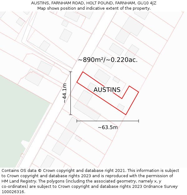 AUSTINS, FARNHAM ROAD, HOLT POUND, FARNHAM, GU10 4JZ: Plot and title map