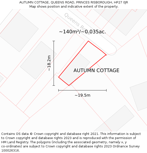 AUTUMN COTTAGE, QUEENS ROAD, PRINCES RISBOROUGH, HP27 0JR: Plot and title map