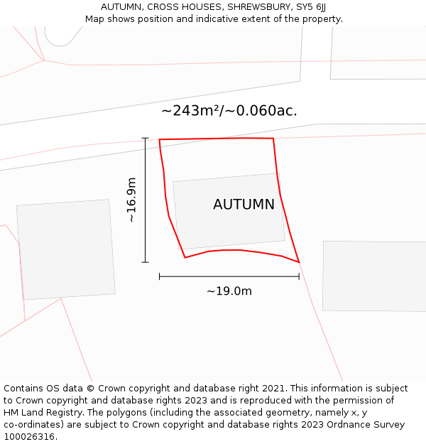 AUTUMN, CROSS HOUSES, SHREWSBURY, SY5 6JJ: Plot and title map