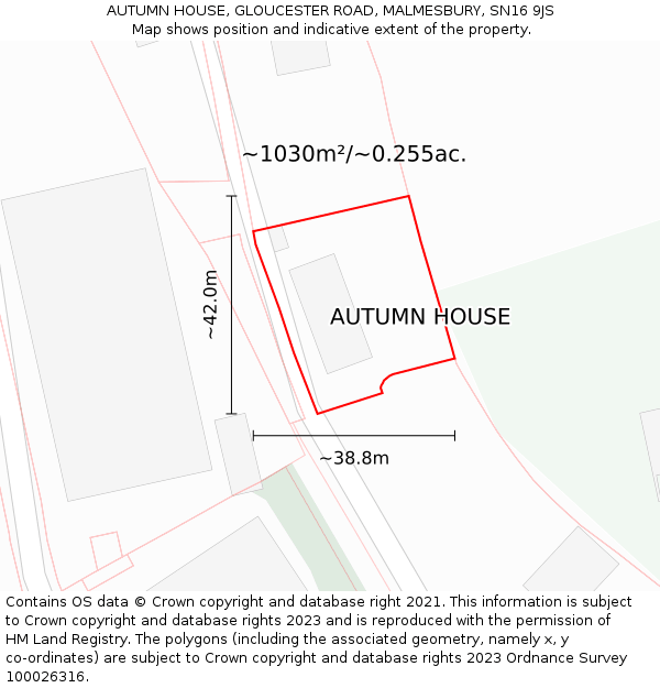 AUTUMN HOUSE, GLOUCESTER ROAD, MALMESBURY, SN16 9JS: Plot and title map