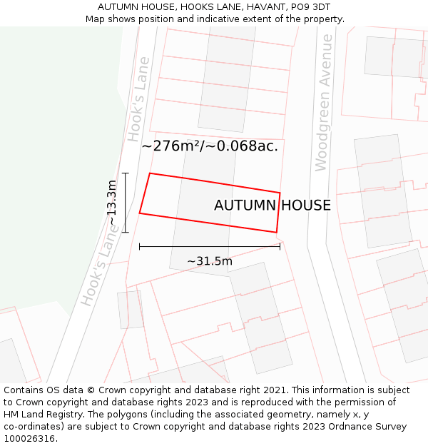 AUTUMN HOUSE, HOOKS LANE, HAVANT, PO9 3DT: Plot and title map