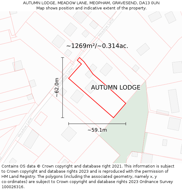 AUTUMN LODGE, MEADOW LANE, MEOPHAM, GRAVESEND, DA13 0UN: Plot and title map