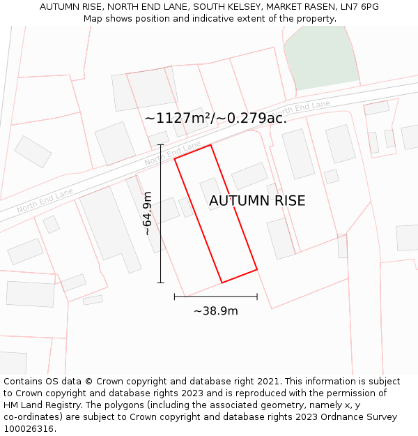 AUTUMN RISE, NORTH END LANE, SOUTH KELSEY, MARKET RASEN, LN7 6PG: Plot and title map