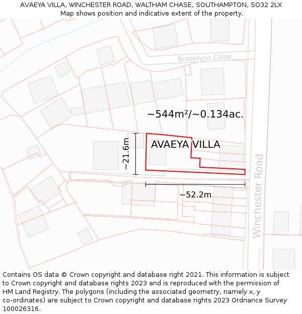 AVAEYA VILLA, WINCHESTER ROAD, WALTHAM CHASE, SOUTHAMPTON, SO32 2LX: Plot and title map