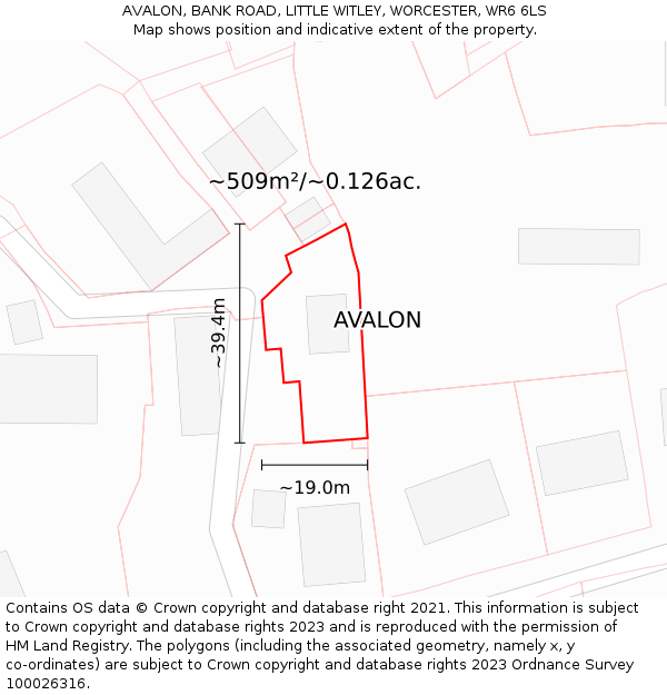 AVALON, BANK ROAD, LITTLE WITLEY, WORCESTER, WR6 6LS: Plot and title map