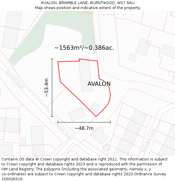 AVALON, BRAMBLE LANE, BURNTWOOD, WS7 9AU: Plot and title map