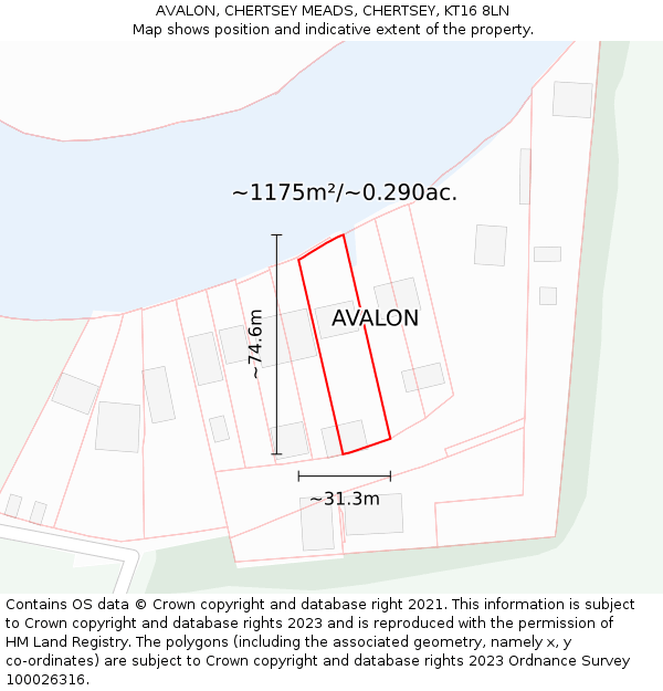 AVALON, CHERTSEY MEADS, CHERTSEY, KT16 8LN: Plot and title map