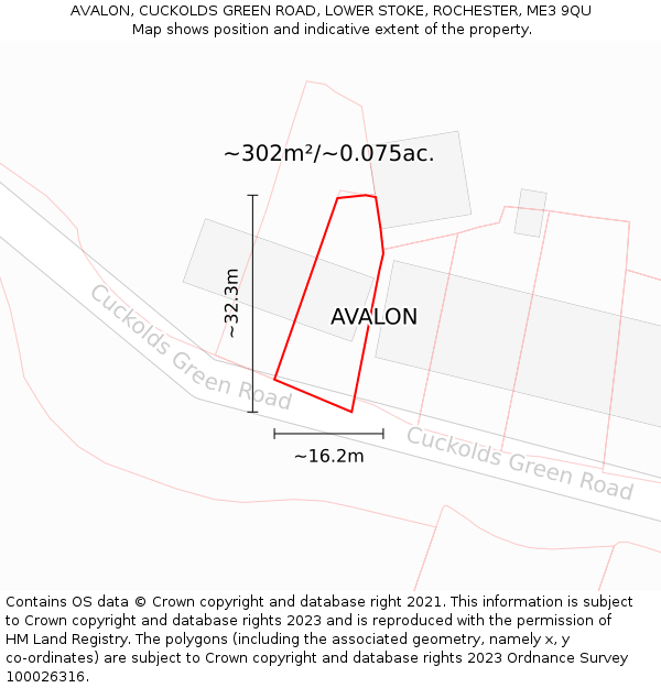 AVALON, CUCKOLDS GREEN ROAD, LOWER STOKE, ROCHESTER, ME3 9QU: Plot and title map