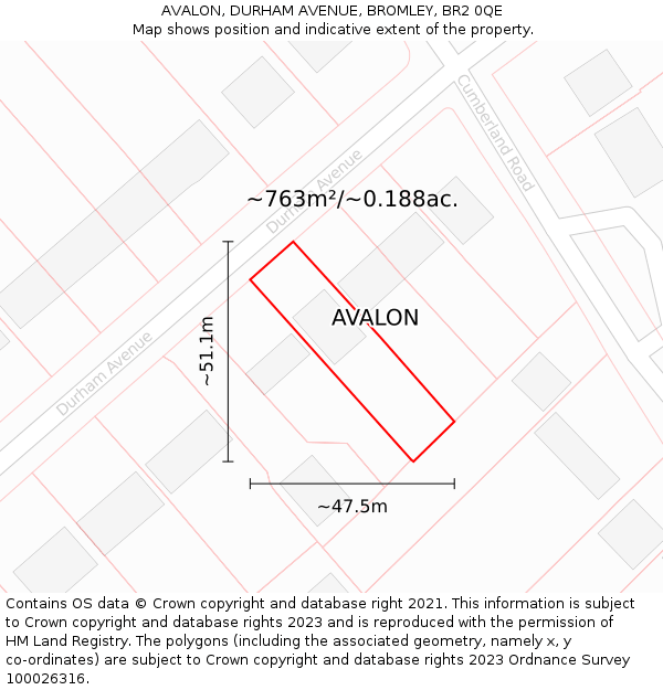 AVALON, DURHAM AVENUE, BROMLEY, BR2 0QE: Plot and title map