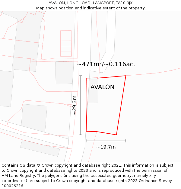 AVALON, LONG LOAD, LANGPORT, TA10 9JX: Plot and title map