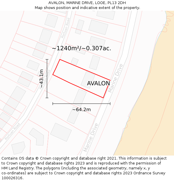 AVALON, MARINE DRIVE, LOOE, PL13 2DH: Plot and title map