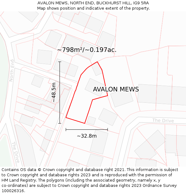AVALON MEWS, NORTH END, BUCKHURST HILL, IG9 5RA: Plot and title map