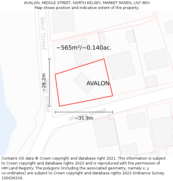 AVALON, MIDDLE STREET, NORTH KELSEY, MARKET RASEN, LN7 6EH: Plot and title map