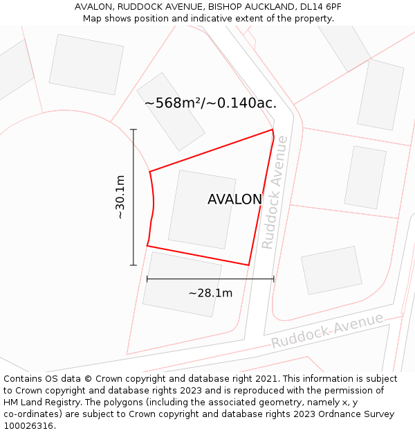 AVALON, RUDDOCK AVENUE, BISHOP AUCKLAND, DL14 6PF: Plot and title map
