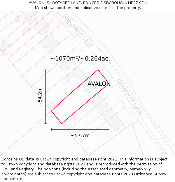 AVALON, SHOOTACRE LANE, PRINCES RISBOROUGH, HP27 9EH: Plot and title map