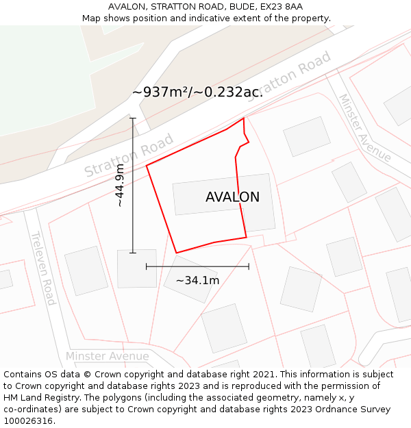 AVALON, STRATTON ROAD, BUDE, EX23 8AA: Plot and title map