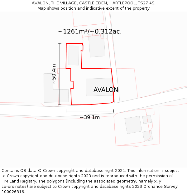 AVALON, THE VILLAGE, CASTLE EDEN, HARTLEPOOL, TS27 4SJ: Plot and title map