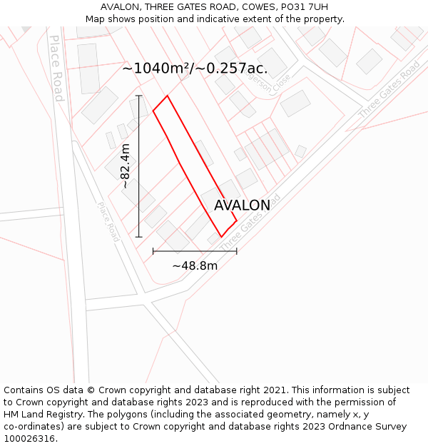 AVALON, THREE GATES ROAD, COWES, PO31 7UH: Plot and title map