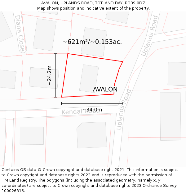 AVALON, UPLANDS ROAD, TOTLAND BAY, PO39 0DZ: Plot and title map