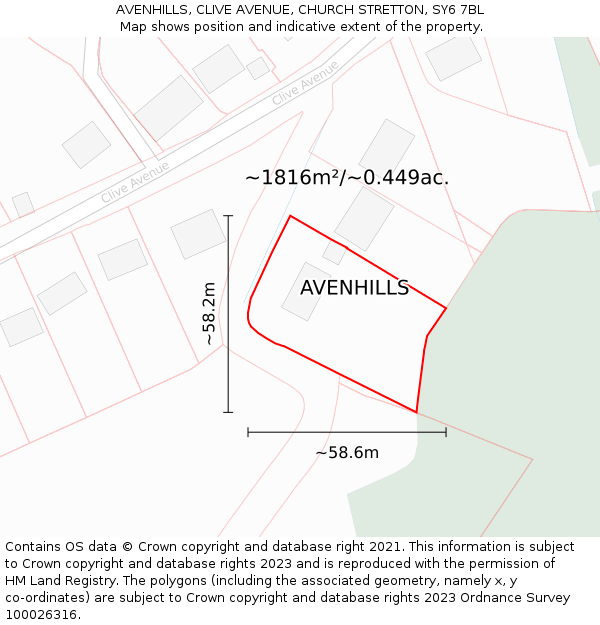 AVENHILLS, CLIVE AVENUE, CHURCH STRETTON, SY6 7BL: Plot and title map