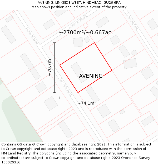 AVENING, LINKSIDE WEST, HINDHEAD, GU26 6PA: Plot and title map