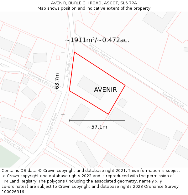 AVENIR, BURLEIGH ROAD, ASCOT, SL5 7PA: Plot and title map