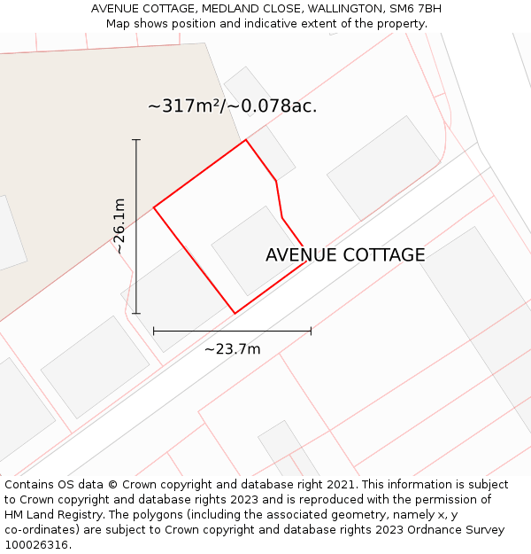 AVENUE COTTAGE, MEDLAND CLOSE, WALLINGTON, SM6 7BH: Plot and title map
