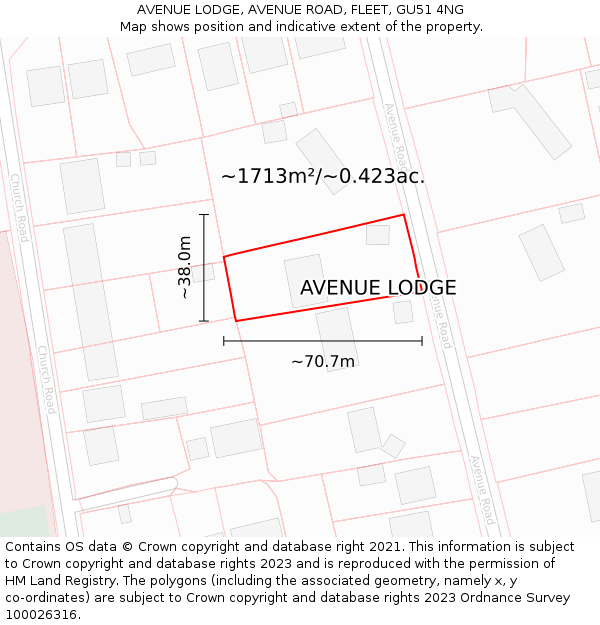 AVENUE LODGE, AVENUE ROAD, FLEET, GU51 4NG: Plot and title map