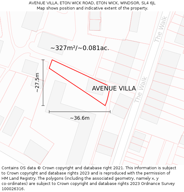 AVENUE VILLA, ETON WICK ROAD, ETON WICK, WINDSOR, SL4 6JL: Plot and title map