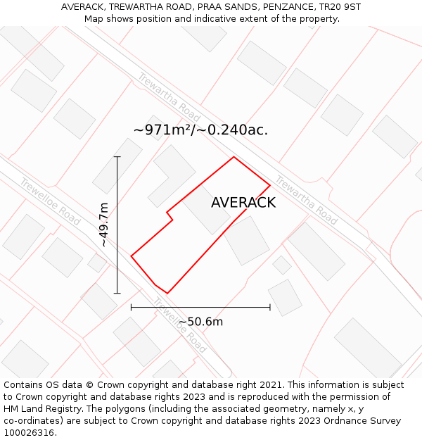 AVERACK, TREWARTHA ROAD, PRAA SANDS, PENZANCE, TR20 9ST: Plot and title map