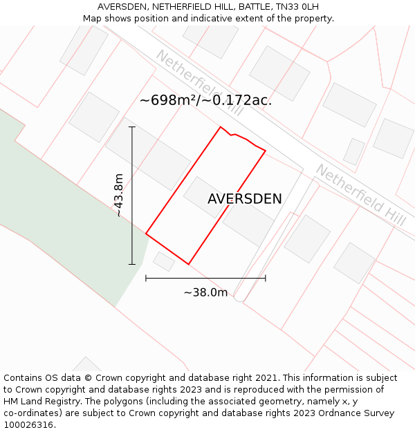 AVERSDEN, NETHERFIELD HILL, BATTLE, TN33 0LH: Plot and title map