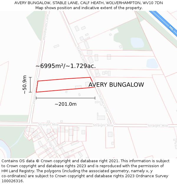 AVERY BUNGALOW, STABLE LANE, CALF HEATH, WOLVERHAMPTON, WV10 7DN: Plot and title map