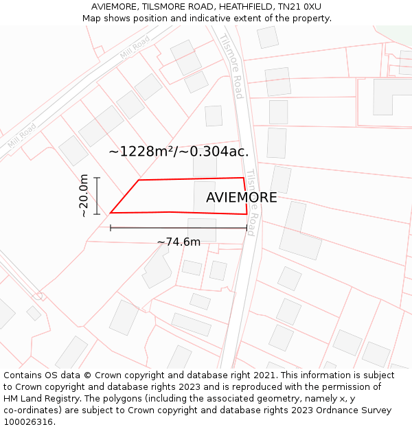 AVIEMORE, TILSMORE ROAD, HEATHFIELD, TN21 0XU: Plot and title map