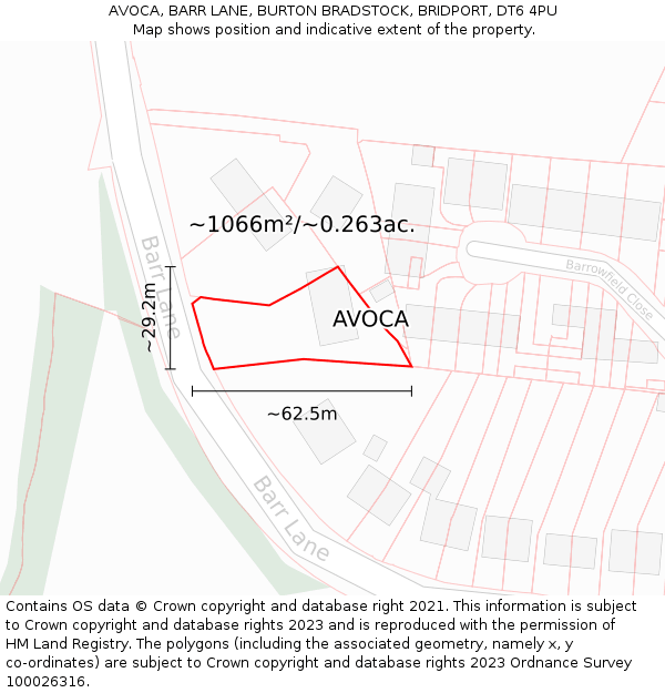 AVOCA, BARR LANE, BURTON BRADSTOCK, BRIDPORT, DT6 4PU: Plot and title map