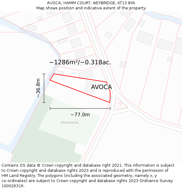 AVOCA, HAMM COURT, WEYBRIDGE, KT13 8YA: Plot and title map
