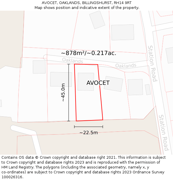 AVOCET, OAKLANDS, BILLINGSHURST, RH14 9RT: Plot and title map