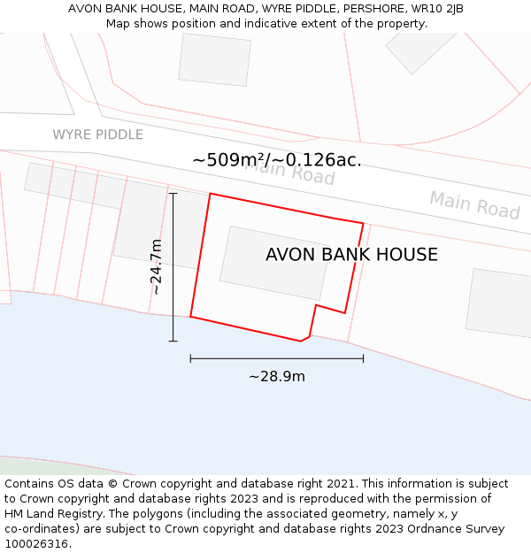 AVON BANK HOUSE, MAIN ROAD, WYRE PIDDLE, PERSHORE, WR10 2JB: Plot and title map