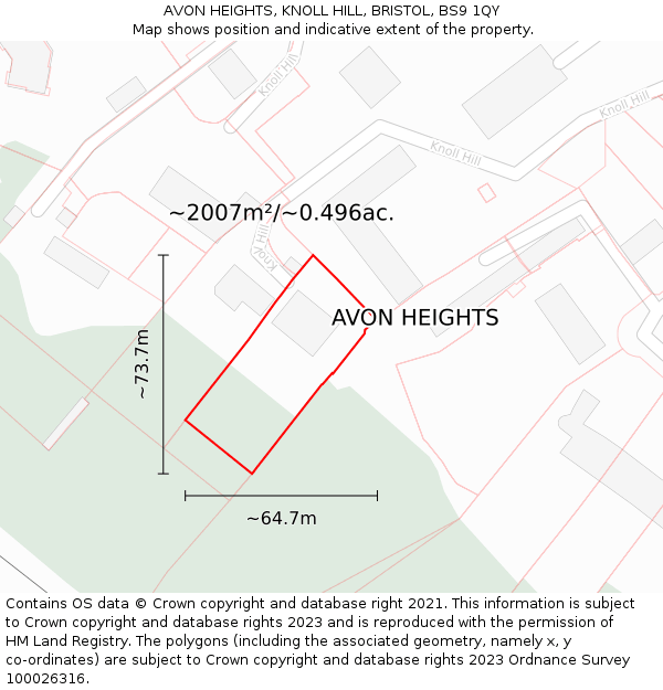 AVON HEIGHTS, KNOLL HILL, BRISTOL, BS9 1QY: Plot and title map