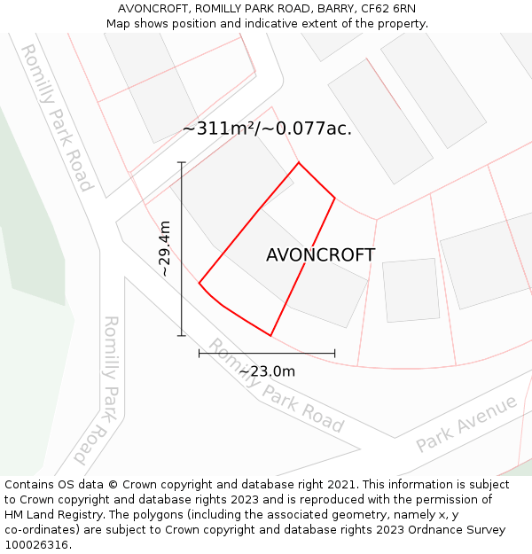 AVONCROFT, ROMILLY PARK ROAD, BARRY, CF62 6RN: Plot and title map