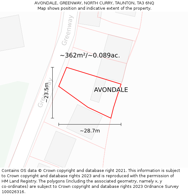 AVONDALE, GREENWAY, NORTH CURRY, TAUNTON, TA3 6NQ: Plot and title map