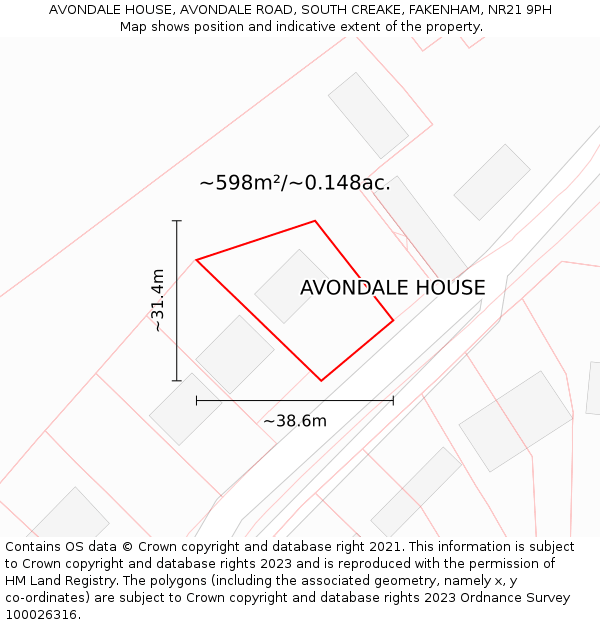 AVONDALE HOUSE, AVONDALE ROAD, SOUTH CREAKE, FAKENHAM, NR21 9PH: Plot and title map