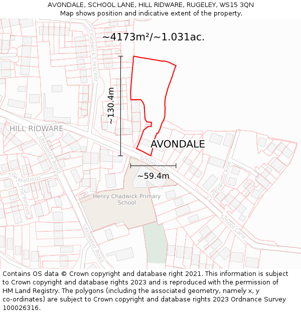 AVONDALE, SCHOOL LANE, HILL RIDWARE, RUGELEY, WS15 3QN: Plot and title map