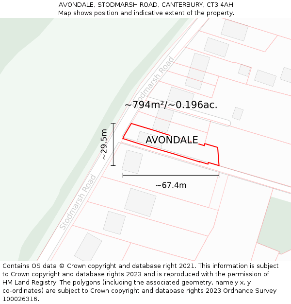 AVONDALE, STODMARSH ROAD, CANTERBURY, CT3 4AH: Plot and title map