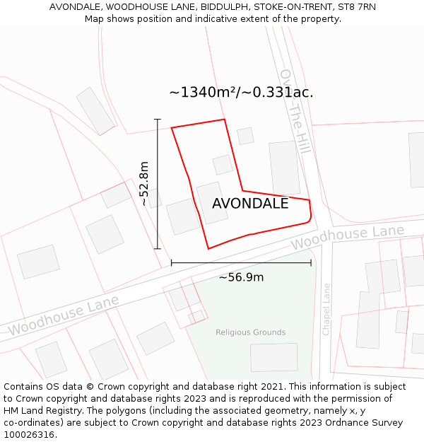 AVONDALE, WOODHOUSE LANE, BIDDULPH, STOKE-ON-TRENT, ST8 7RN: Plot and title map