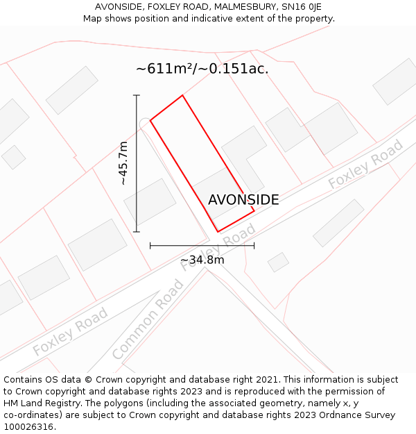 AVONSIDE, FOXLEY ROAD, MALMESBURY, SN16 0JE: Plot and title map