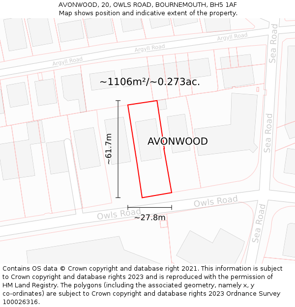 AVONWOOD, 20, OWLS ROAD, BOURNEMOUTH, BH5 1AF: Plot and title map