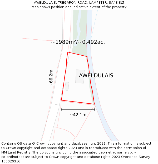 AWELDULAIS, TREGARON ROAD, LAMPETER, SA48 8LT: Plot and title map
